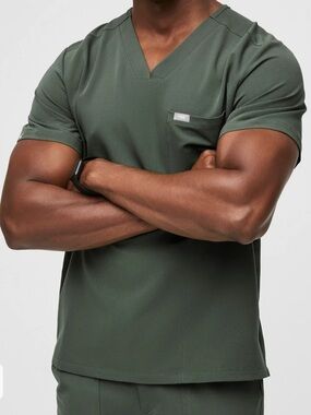 Figs Moss Green V-Neck Scrub Top Technical Collection